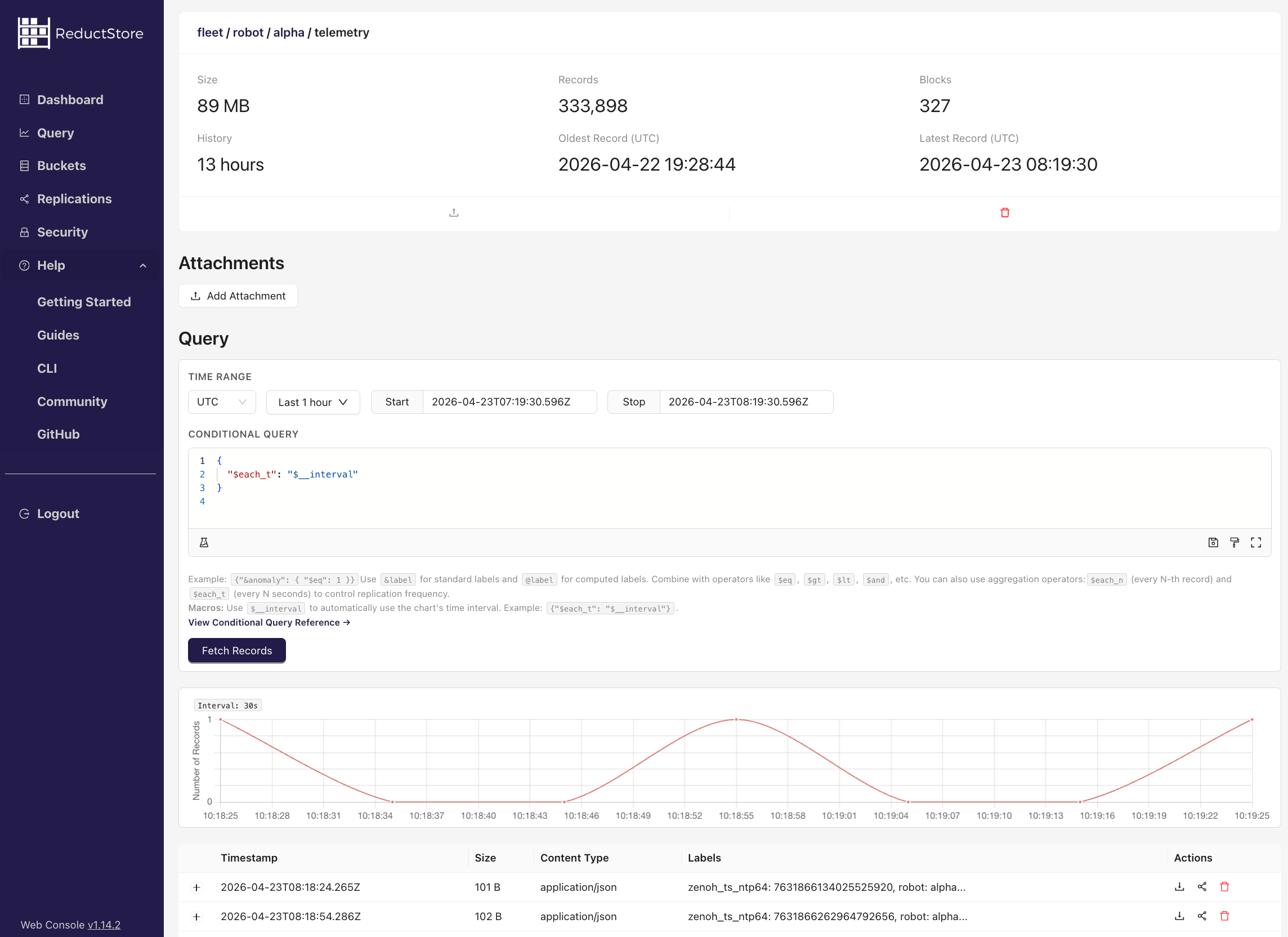 ReductStore web console